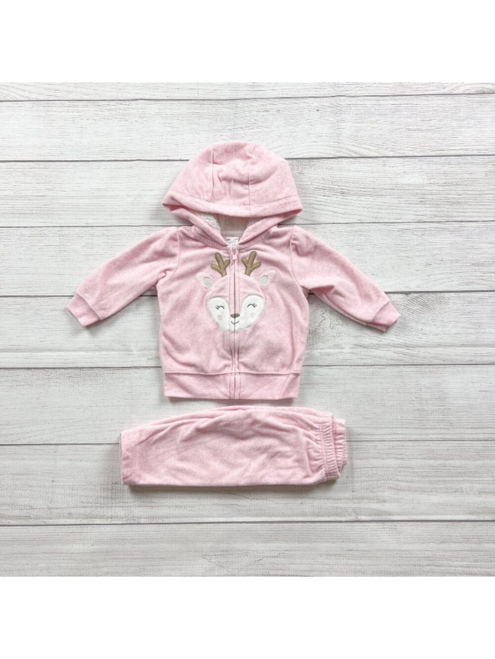 Carter's Baby 2 Piece Pink Hooded Outfit Set Deer Graphic 3-6 Months